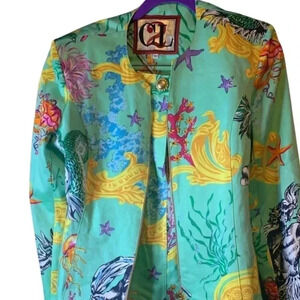 Vintage 1980’s Christian llinares Green Sea Print Matching Skirt and Blazer Set